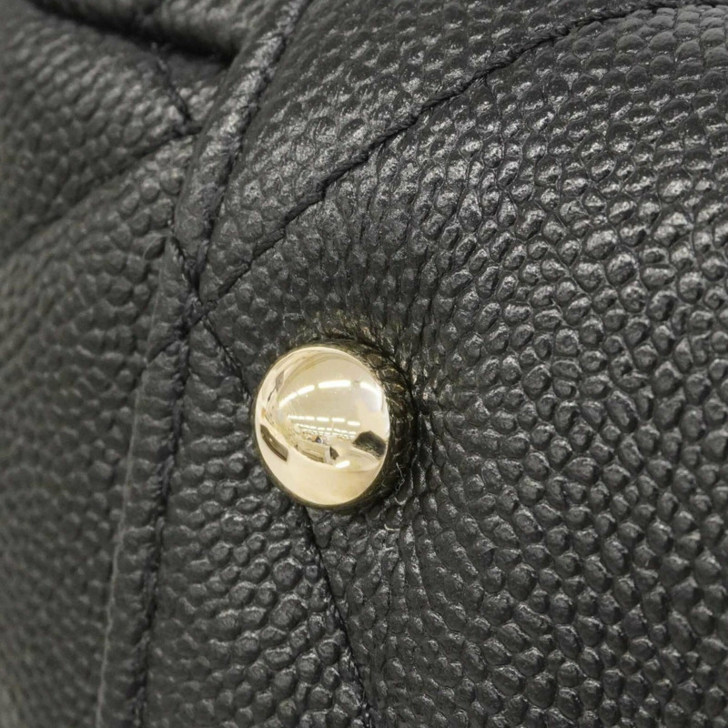 香奈兒絎縫鏈條手提包，魚子醬紋皮革，黑色/香檳色，女士-6