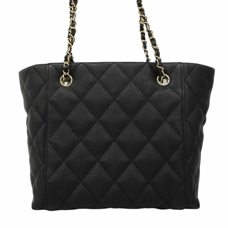 香奈兒絎縫鏈條手提包，魚子醬紋皮革，黑色/香檳色，女士-7