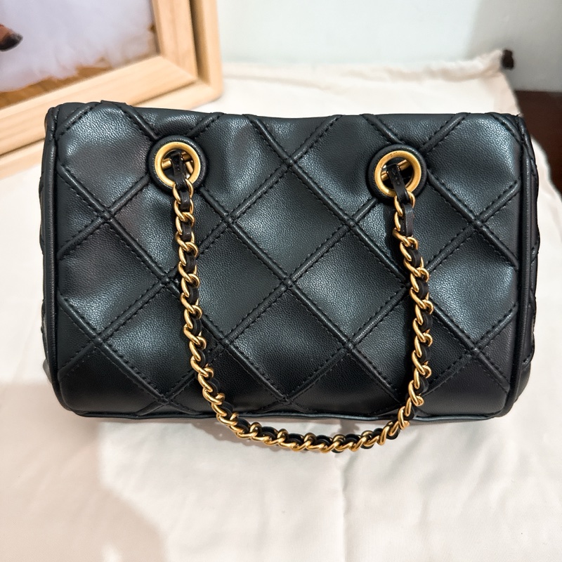 Tory Burch Fleming Mini 鍊條托特包｜納帕皮革｜手提斜背二用｜黑色-7