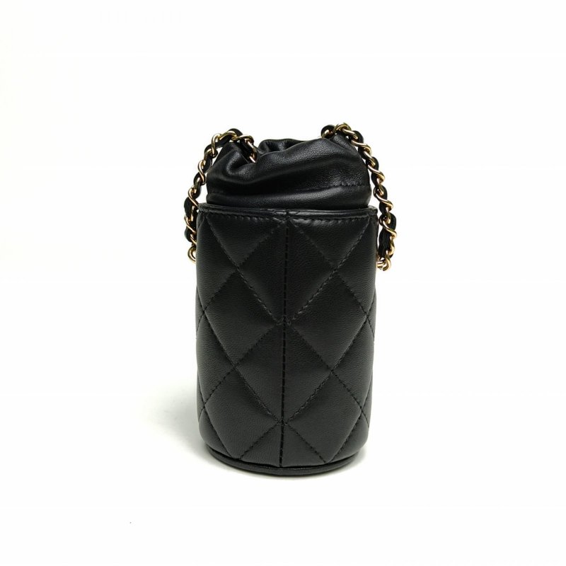 CHANEL 手工坊系列抽繩圓筒口紅包MINI黑色羊皮31開金扣肩背包-2