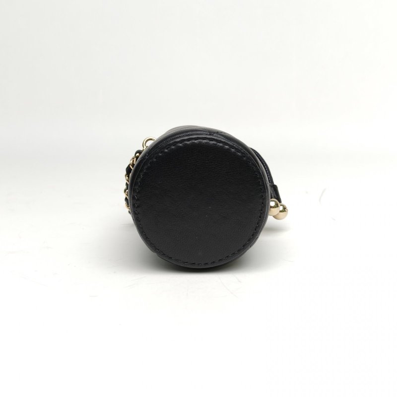 CHANEL 手工坊系列抽繩圓筒口紅包MINI黑色羊皮31開金扣肩背包-4