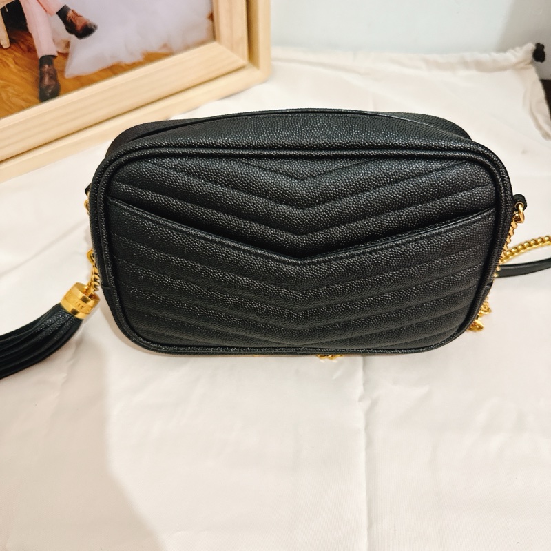 YSL 黑金配流蘇相機包｜精品入門款｜魚子醬牛皮｜斜背包-1