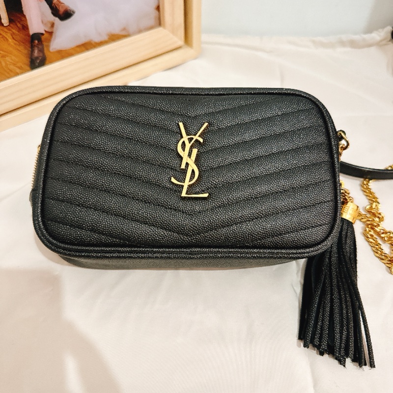 YSL 黑金配流蘇相機包｜精品入門款｜魚子醬牛皮｜斜背包-5
