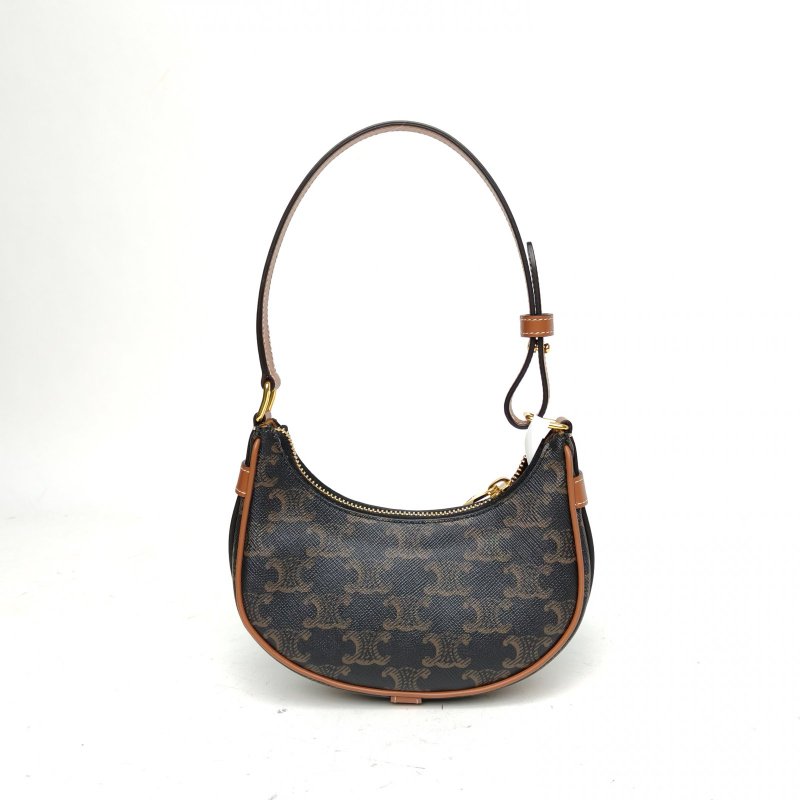 CELINE AVA豌豆包腋下包Mini凱旋門印花褐色PVC金扣肩背包-2