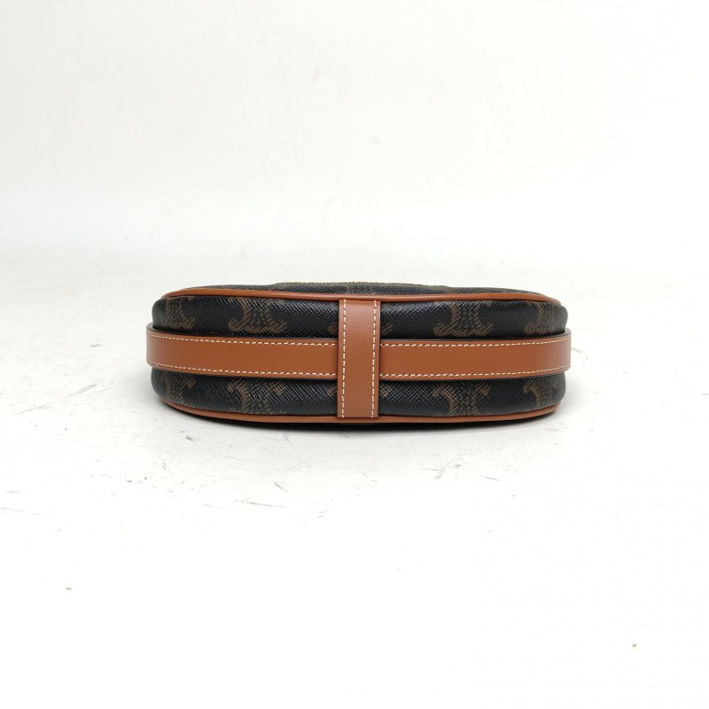 CELINE AVA豌豆包腋下包Mini凱旋門印花褐色PVC金扣肩背包-4