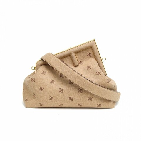 FENDI 棕色毛呢FirstF形搭扣單肩包肩背包
