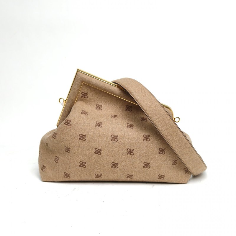 FENDI 棕色毛呢FirstF形搭扣單肩包肩背包-2