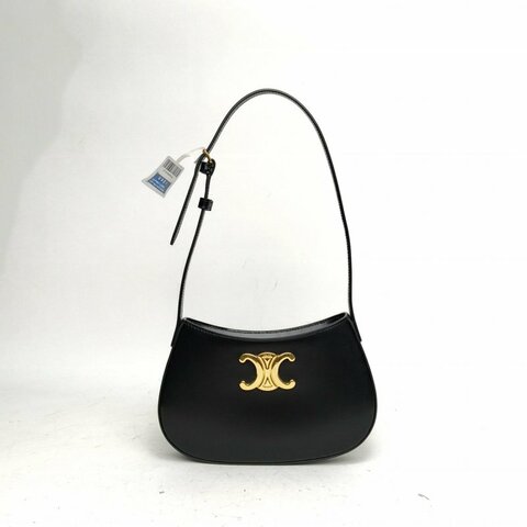 CELINE 黑色牛皮金扣Tilly凱旋門腋下包肩背包