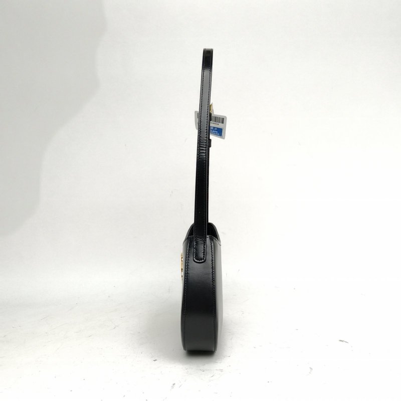 CELINE 黑色牛皮金扣Tilly凱旋門腋下包肩背包-1