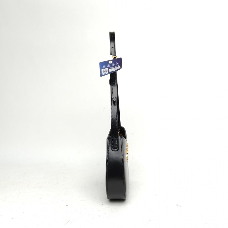 CELINE 黑色牛皮金扣Tilly凱旋門腋下包肩背包-3