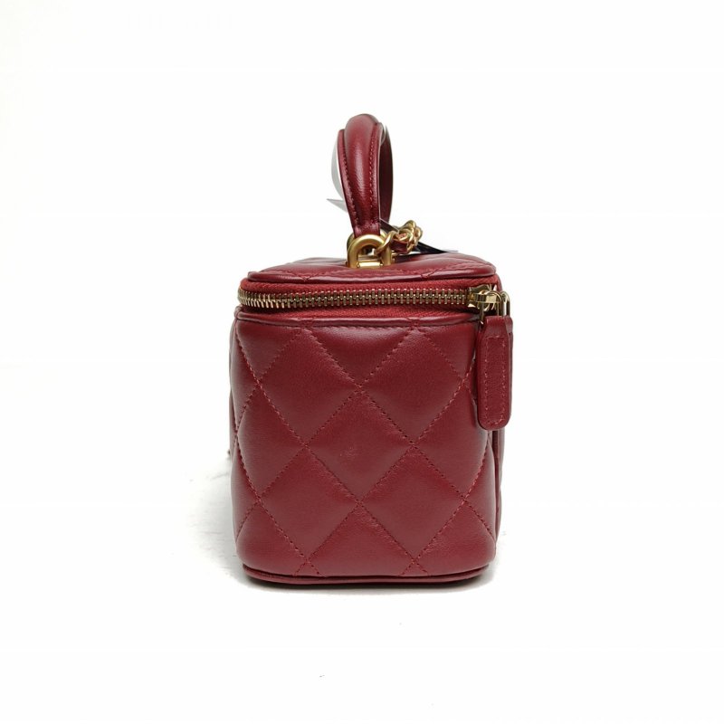 CHANEL 21A長盒子化妝包無鏡子17紅色羊皮31開金扣皮手柄肩背包-1