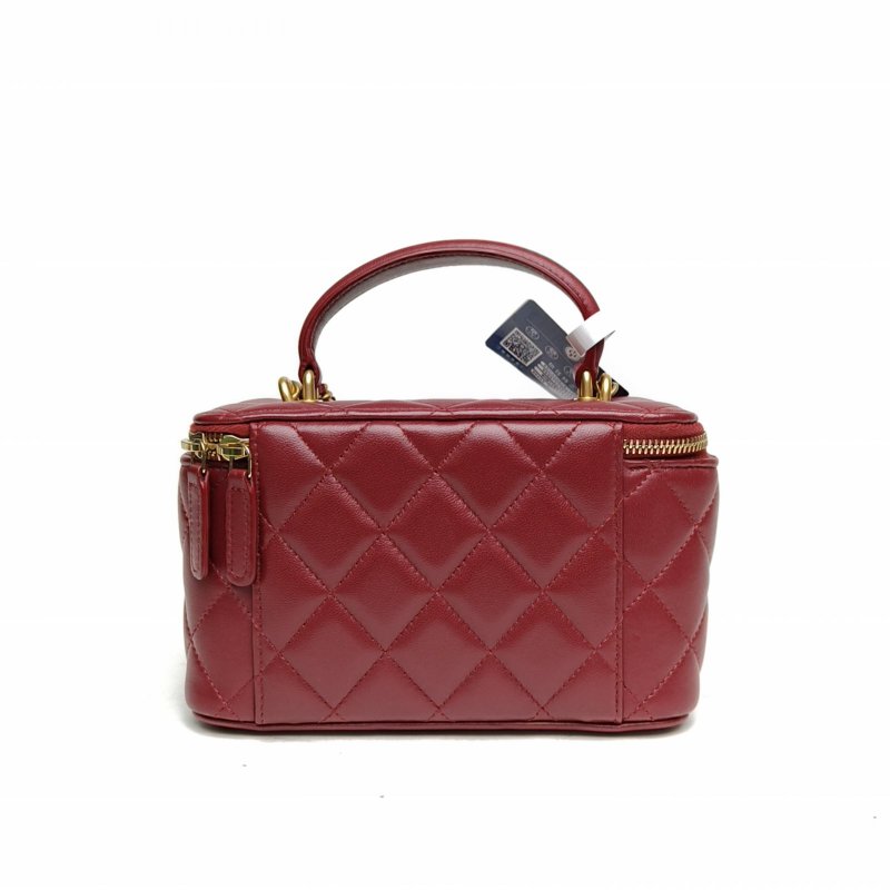 CHANEL 21A長盒子化妝包無鏡子17紅色羊皮31開金扣皮手柄肩背包-2
