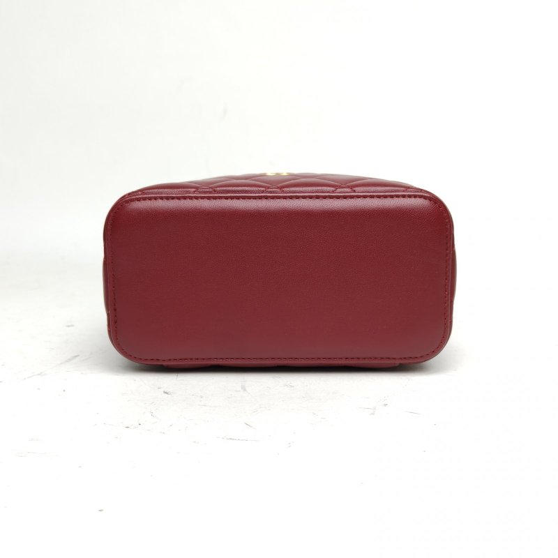 CHANEL 21A長盒子化妝包無鏡子17紅色羊皮31開金扣皮手柄肩背包-4