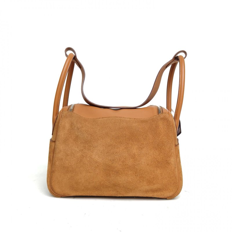 HERMES Lindy2637金棕色Swift皮/麂皮C刻銀扣肩背包-2
