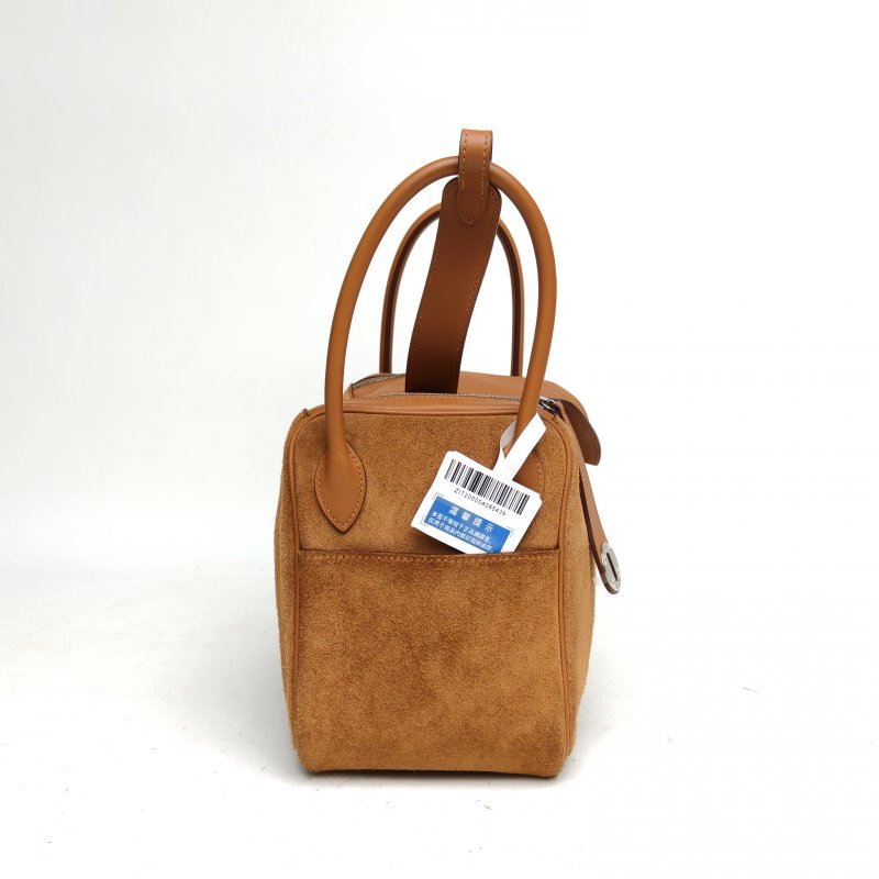 HERMES Lindy2637金棕色Swift皮/麂皮C刻銀扣肩背包-3