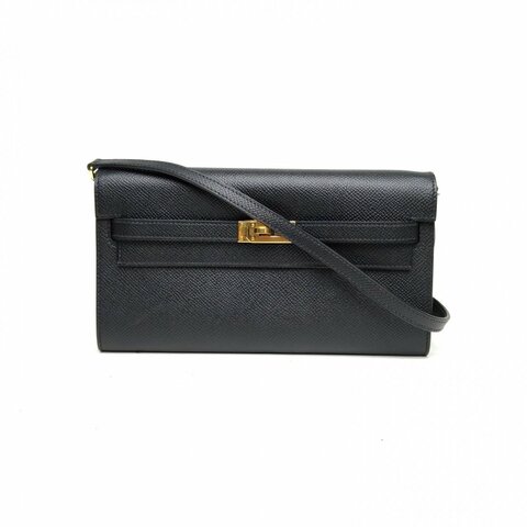 HERMES KellyLongToGo89黑色Epsom皮Y刻金扣肩背包