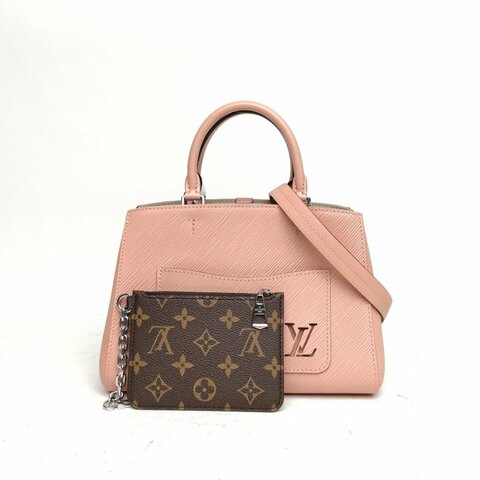 LOUIS VUITTON MarelleTote二合一托特BB粉色EPI水波紋牛皮銀扣晶片肩背包