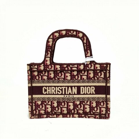 DIOR BookTote迷你酒紅色帆布Oblique印花字母刺繡肩背包