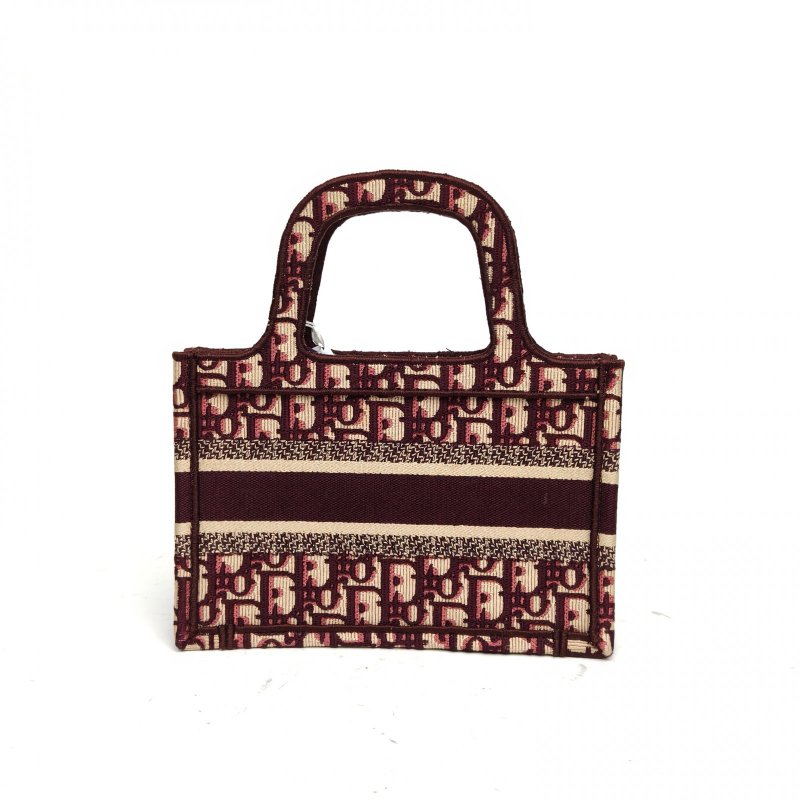 DIOR BookTote迷你酒紅色帆布Oblique印花字母刺繡肩背包-2