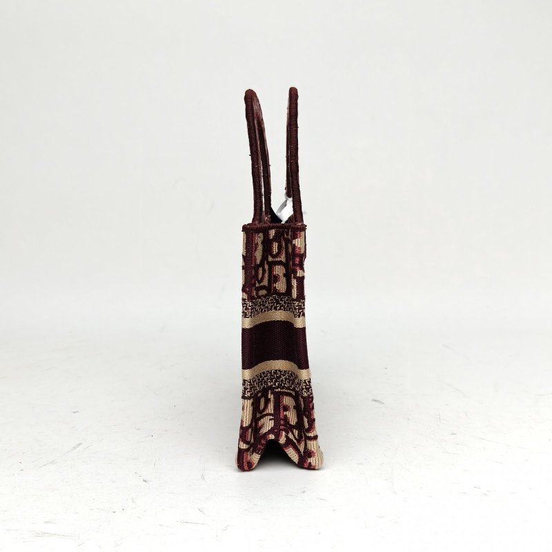 DIOR BookTote迷你酒紅色帆布Oblique印花字母刺繡肩背包-3