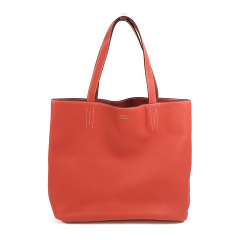 HERMES Clemence皮革Double Sens 36手挽袋Rouge H/Bougainville