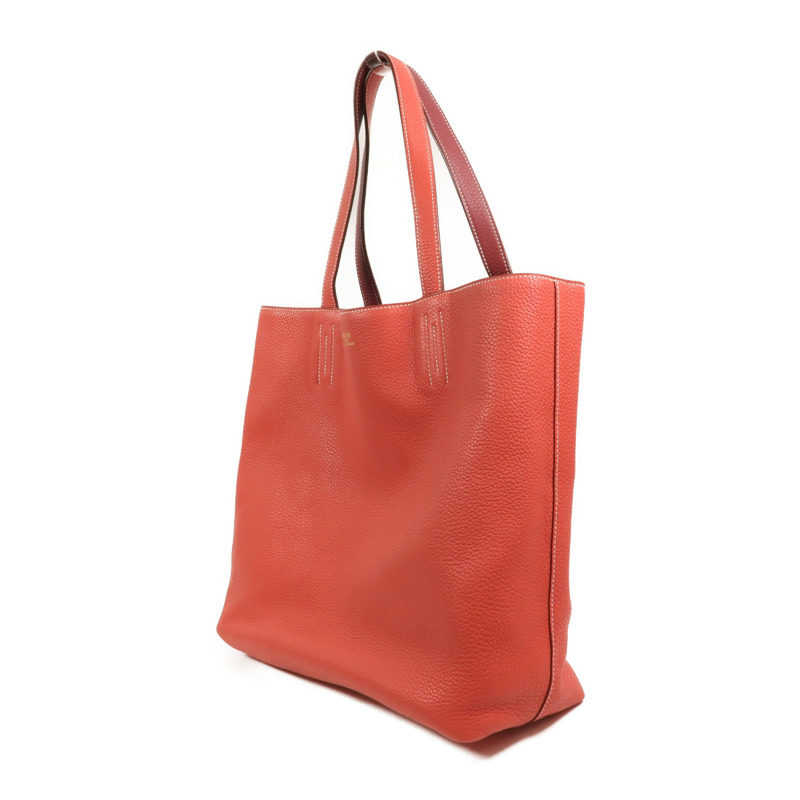 HERMES Clemence皮革Double Sens 36手挽袋Rouge H/Bougainville-2