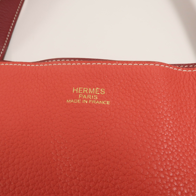 HERMES Clemence皮革Double Sens 36手挽袋Rouge H/Bougainville-5