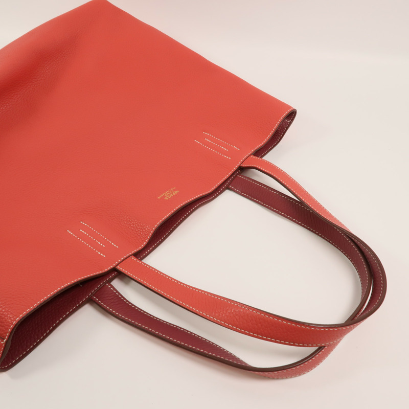 HERMES Clemence皮革Double Sens 36手挽袋Rouge H/Bougainville-7