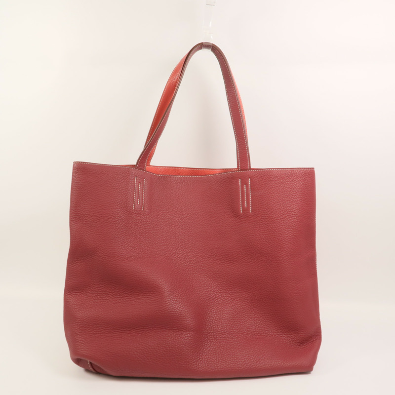 HERMES Clemence皮革Double Sens 36手挽袋Rouge H/Bougainville-12