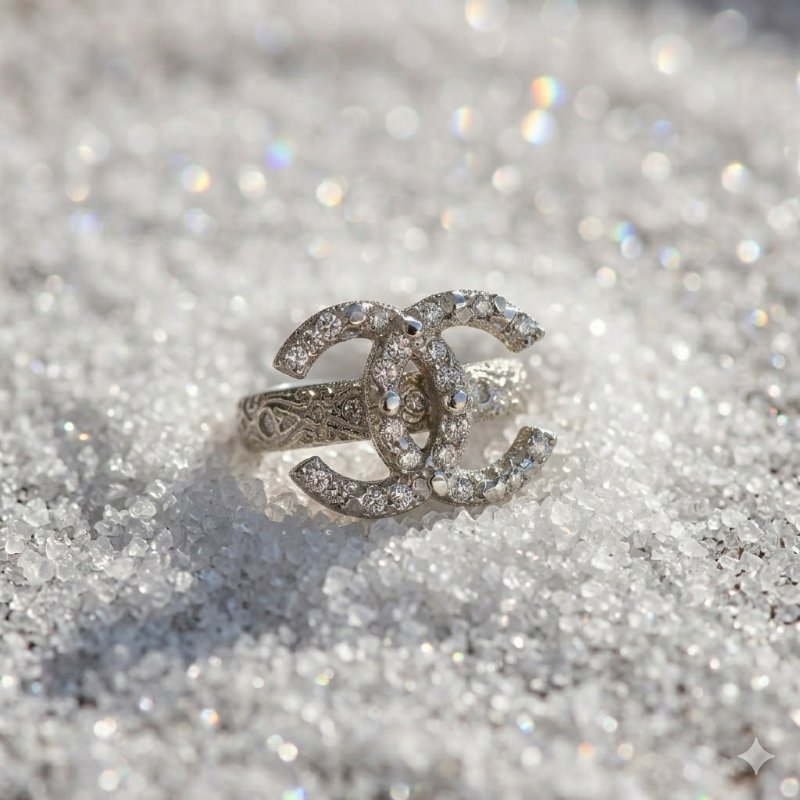 Chanel 15V Ring 淡金經典水鑽雙C戒指-1