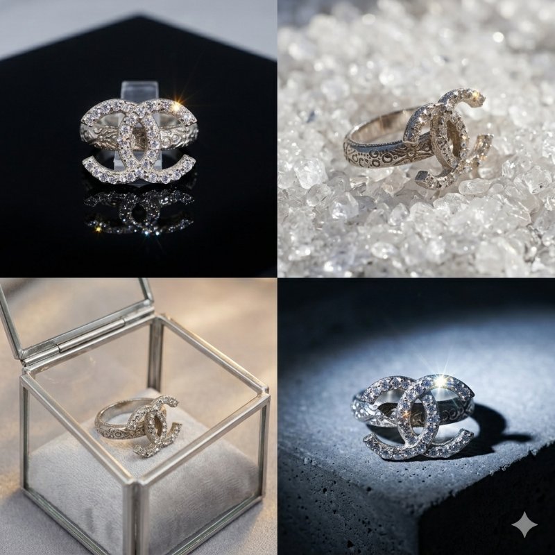 Chanel 15V Ring 淡金經典水鑽雙C戒指-3