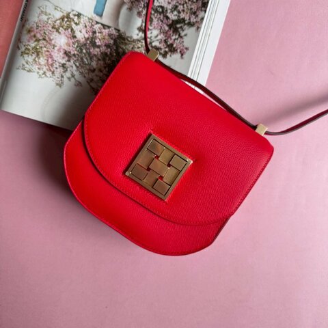 🎊99成新閒置 Hermes 蕃茄紅馬賽克淡金釦斜背包17CM