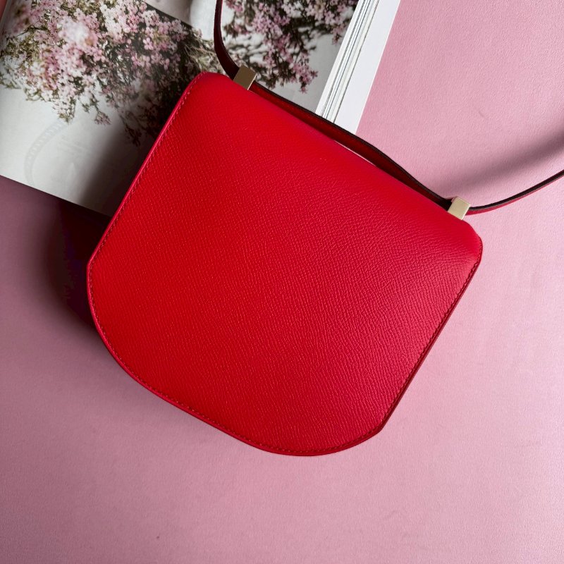 🎊99成新閒置 Hermes 蕃茄紅馬賽克淡金釦斜背包17CM-1