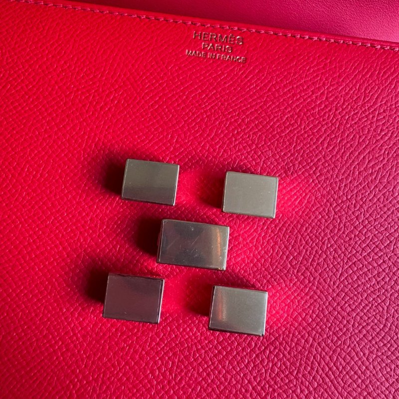 🎊99成新閒置 Hermes 蕃茄紅馬賽克淡金釦斜背包17CM-3