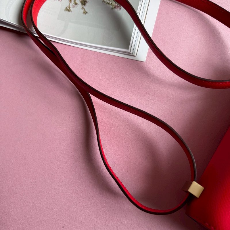 🎊99成新閒置 Hermes 蕃茄紅馬賽克淡金釦斜背包17CM-6