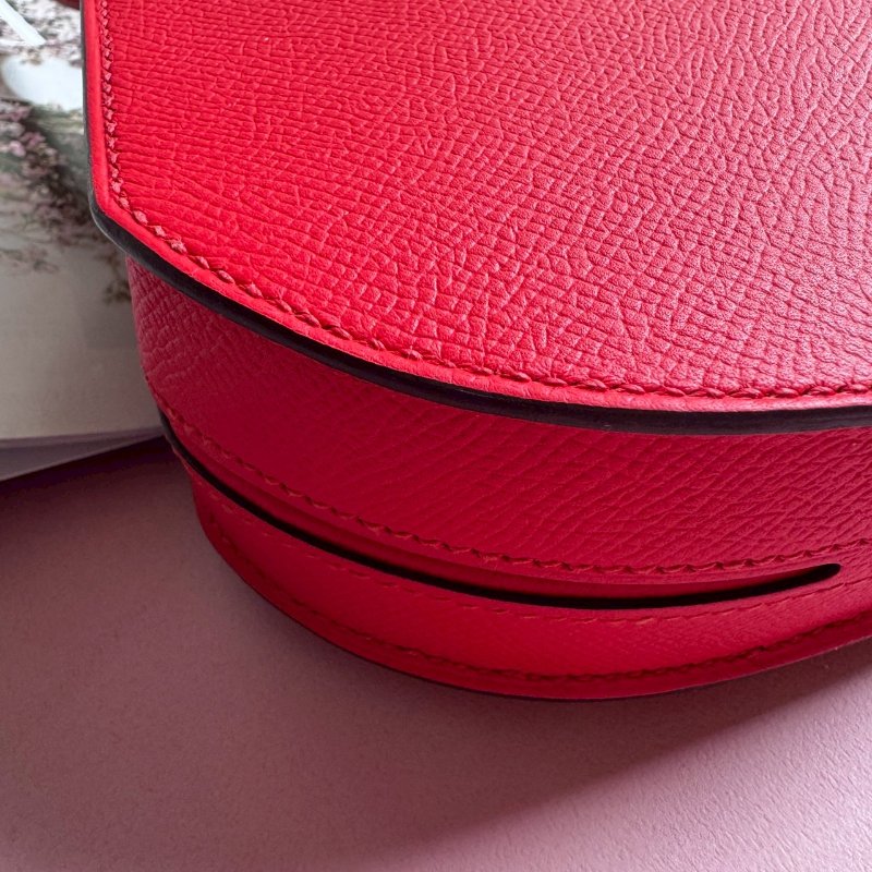 🎊99成新閒置 Hermes 蕃茄紅馬賽克淡金釦斜背包17CM-8