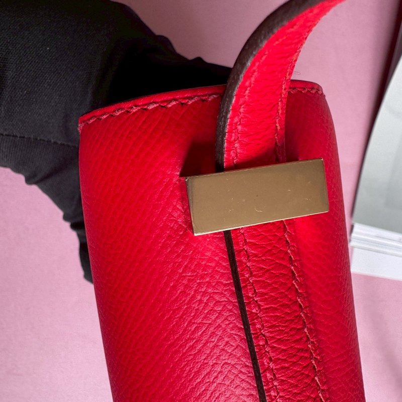 🎊99成新閒置 Hermes 蕃茄紅馬賽克淡金釦斜背包17CM-10