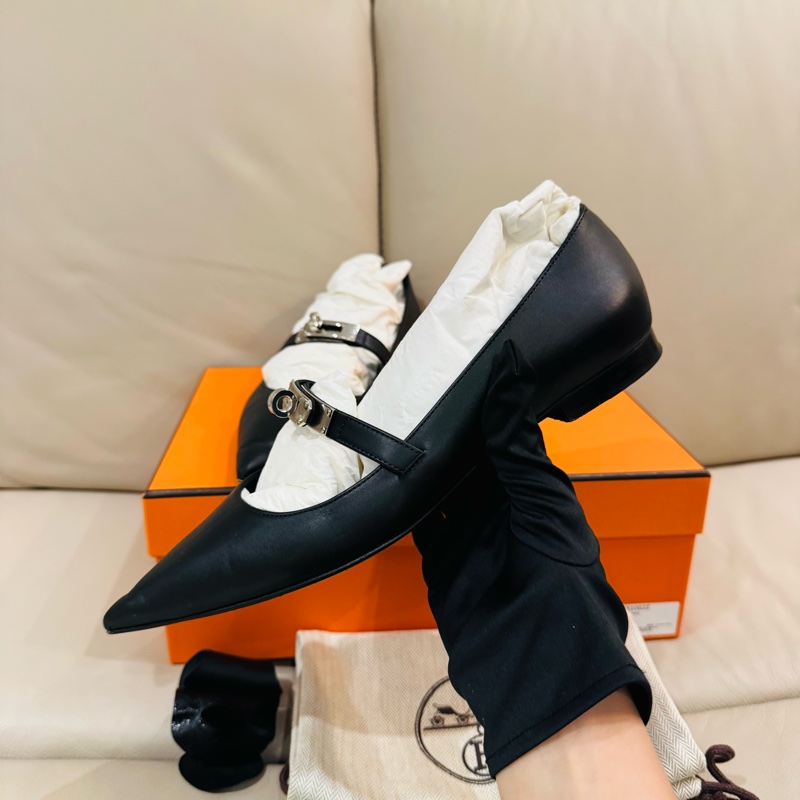 Hermes 愛馬仕 Kelly 尖頭芭蕾舞鞋/平底鞋/黑銀款/37號/95新美品-3