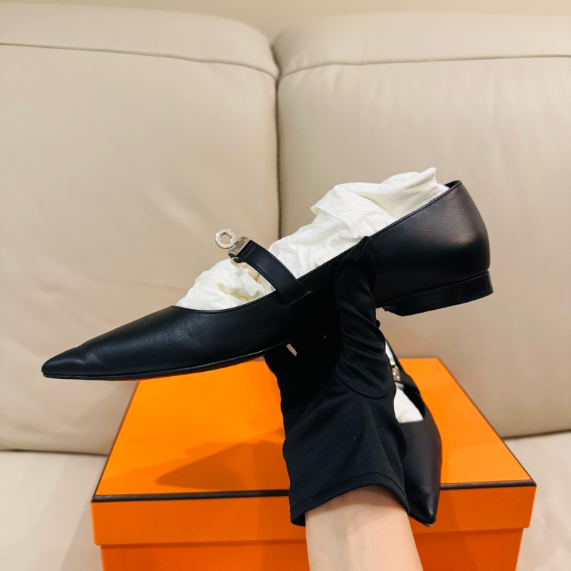 Hermes 愛馬仕 Kelly 尖頭芭蕾舞鞋/平底鞋/黑銀款/37號/95新美品-6