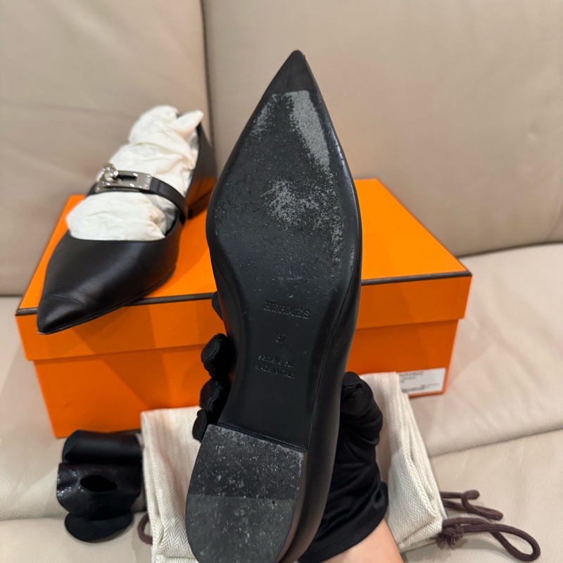 Hermes 愛馬仕 Kelly 尖頭芭蕾舞鞋/平底鞋/黑銀款/37號/95新美品-8