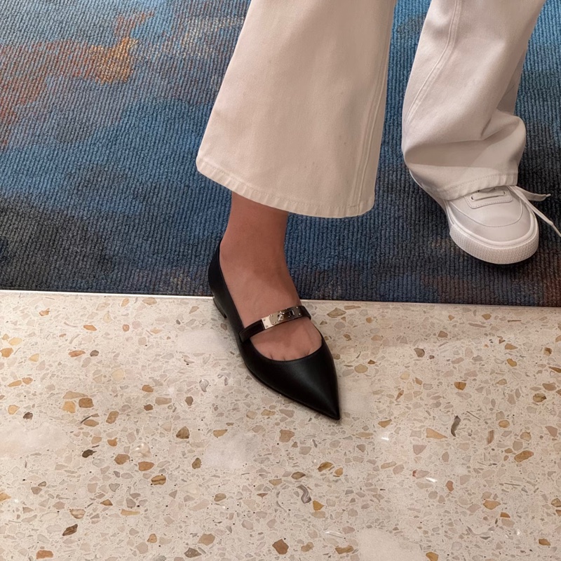 Hermes 愛馬仕 Kelly 尖頭芭蕾舞鞋/平底鞋/黑銀款/37號/95新美品-9