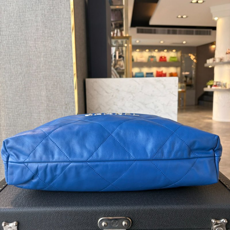 CHANEL 小牛皮 22包 中款 藍色 晶片款-4