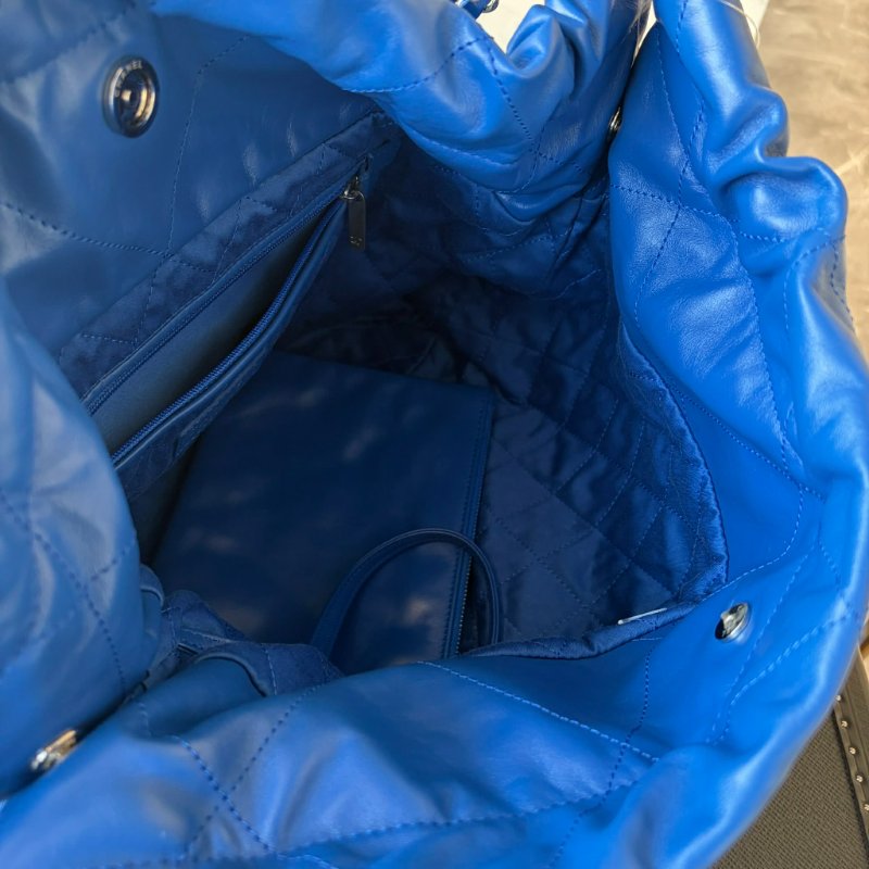 CHANEL 小牛皮 22包 中款 藍色 晶片款-5