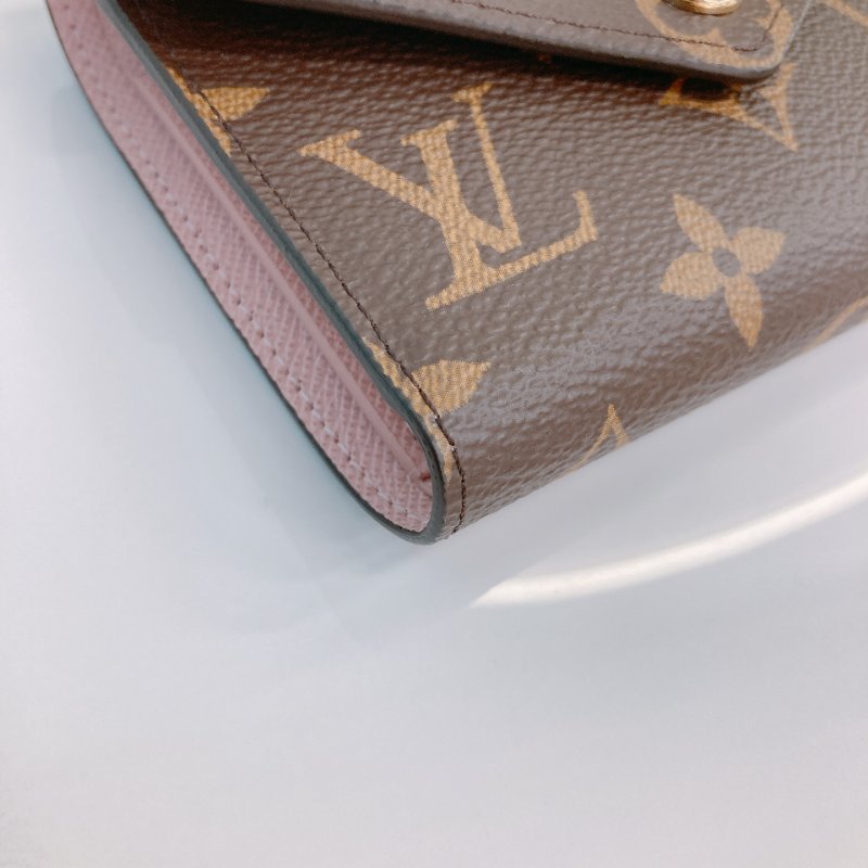 MS0685 Louis Vuitton 路易威登 三摺錢包 帆布 經典老花紋 粉色 金扣 M62360 Victorine Wallet Canvas Pink Monogram x GHW-5