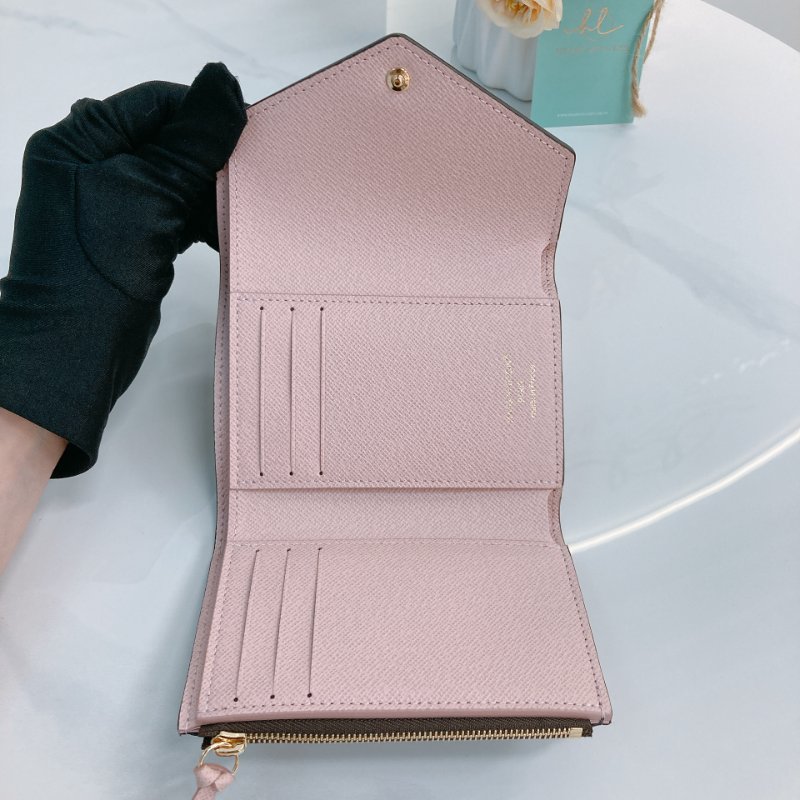 MS0685 Louis Vuitton 路易威登 三摺錢包 帆布 經典老花紋 粉色 金扣 M62360 Victorine Wallet Canvas Pink Monogram x GHW-12