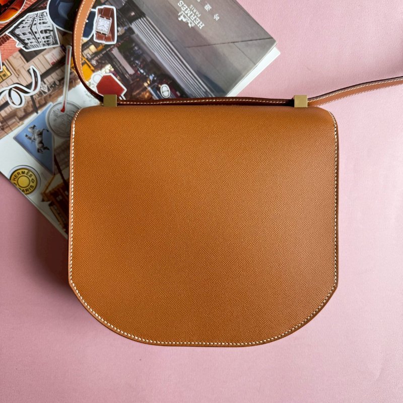 💥絕版款 Hermes 棕色馬賽克金釦肩背斜背兩用包24CM-2