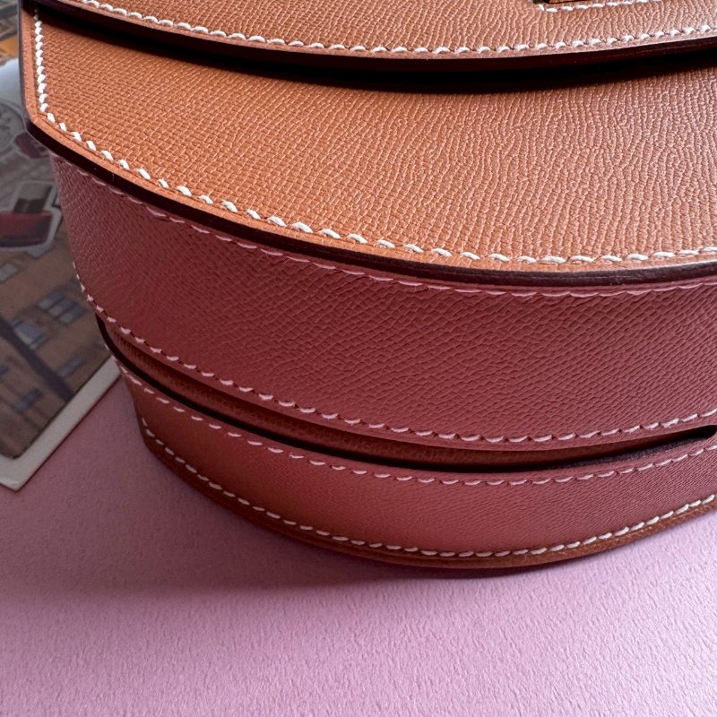 💥絕版款 Hermes 棕色馬賽克金釦肩背斜背兩用包24CM-3