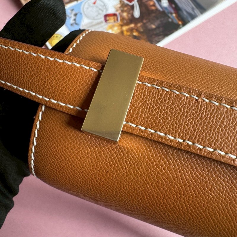 💥絕版款 Hermes 棕色馬賽克金釦肩背斜背兩用包24CM-7