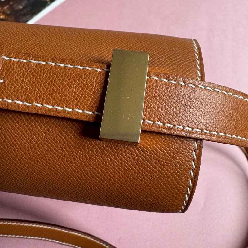 💥絕版款 Hermes 棕色馬賽克金釦肩背斜背兩用包24CM-8