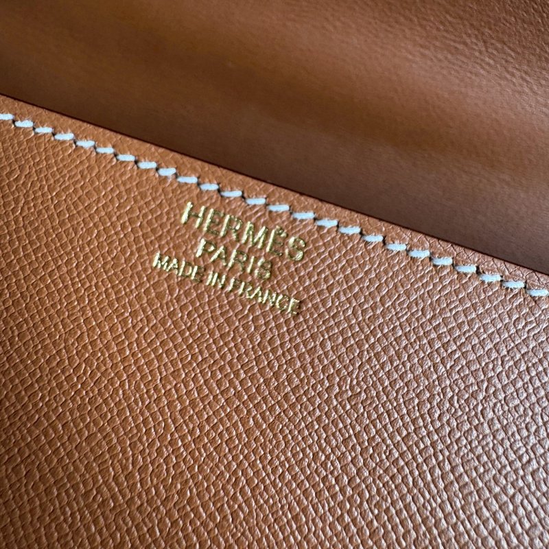 💥絕版款 Hermes 棕色馬賽克金釦肩背斜背兩用包24CM-12